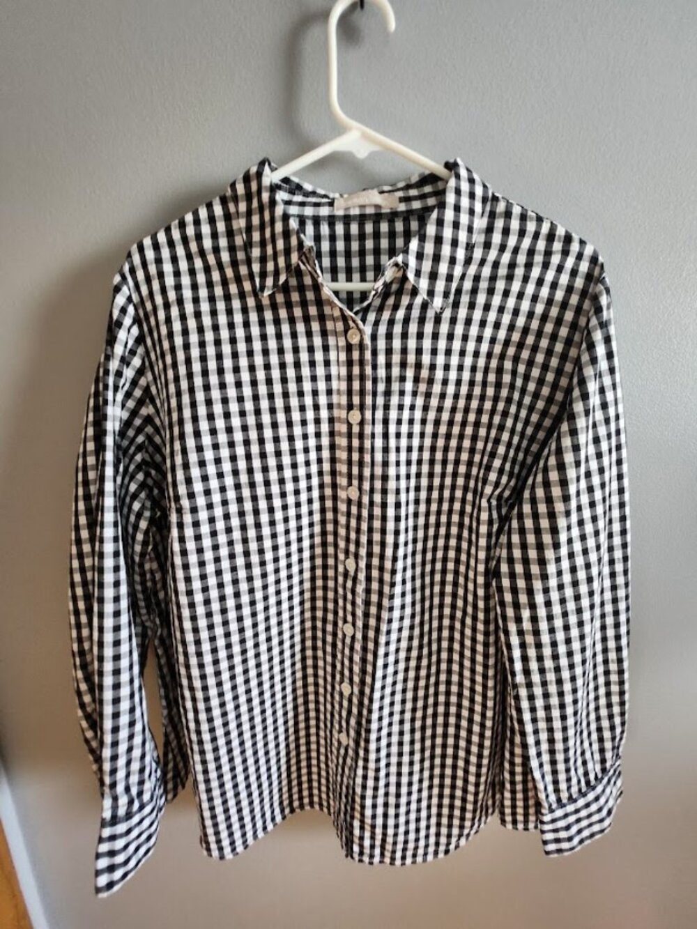 Woman Within Perfect Long Sleeve Button Down Black and White Gingham Sz 18/20 2x